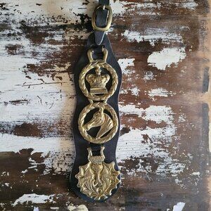Brass Horse Medallions Leather Strap Horse Crown Thistle Ralph Lauren Equestrian